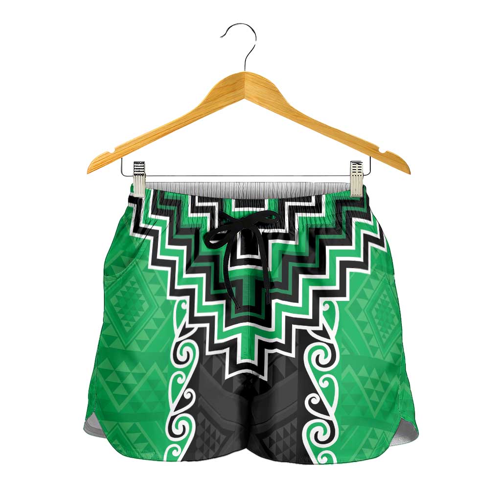 Green Niho Taniwha Mix Poutama Shorts for Women Unique Taniko Aotearoa - Aussie Hoodie