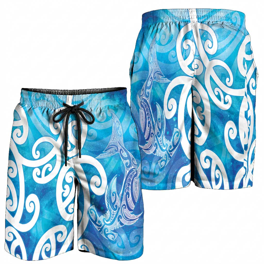 Hammerhead Shark Tattoo New Zealand Shorts for Men Maori Galaxy Mangopare Pattern