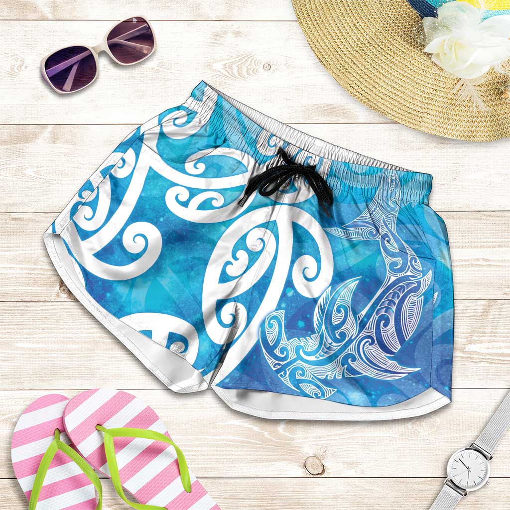 Hammerhead Shark Tattoo New Zealand Shorts for Women Maori Galaxy Mangopare Pattern