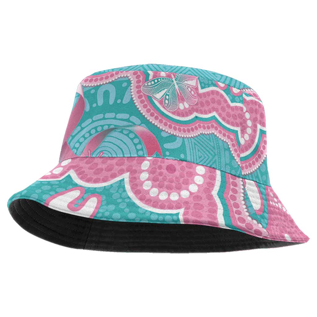 Hereditary And Gynecologic Cancer Awareness Bucket Hat Teal Pink Ribbon Aboriginal Art - Aussie Hoodie