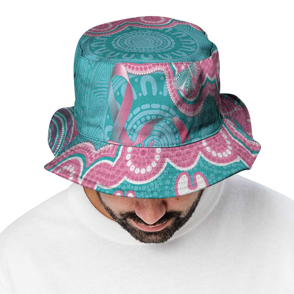 Hereditary And Gynecologic Cancer Awareness Bucket Hat Teal Pink Ribbon Aboriginal Art - Aussie Hoodie