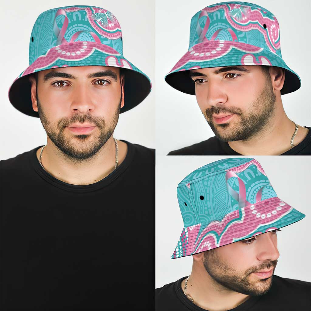Hereditary And Gynecologic Cancer Awareness Bucket Hat Teal Pink Ribbon Aboriginal Art - Aussie Hoodie