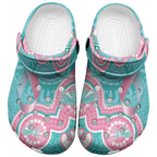 Hereditary And Gynecologic Cancer Awareness Clogs Shoes Teal Pink Ribbon Aboriginal Art - Aussie Hoodie