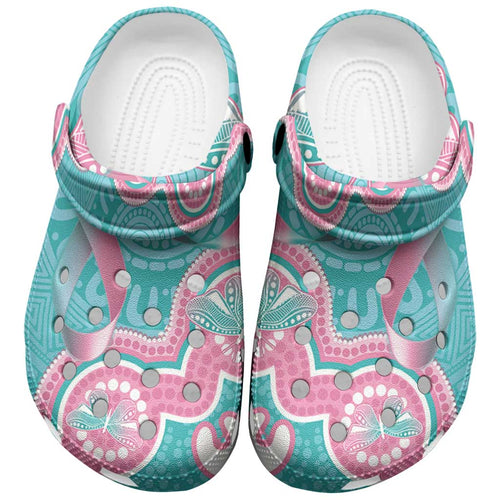 Hereditary And Gynecologic Cancer Awareness Clogs Shoes Teal Pink Ribbon Aboriginal Art - Aussie Hoodie