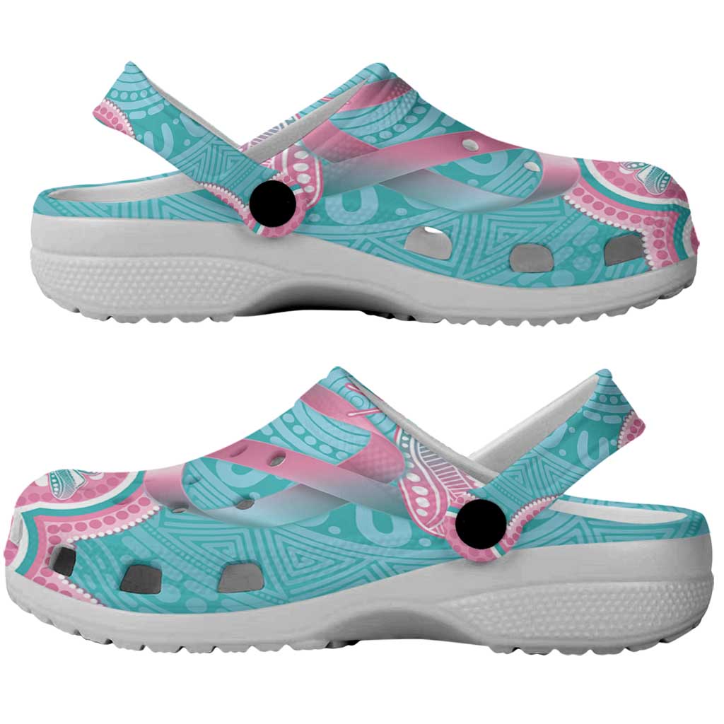 Hereditary And Gynecologic Cancer Awareness Clogs Shoes Teal Pink Ribbon Aboriginal Art - Aussie Hoodie
