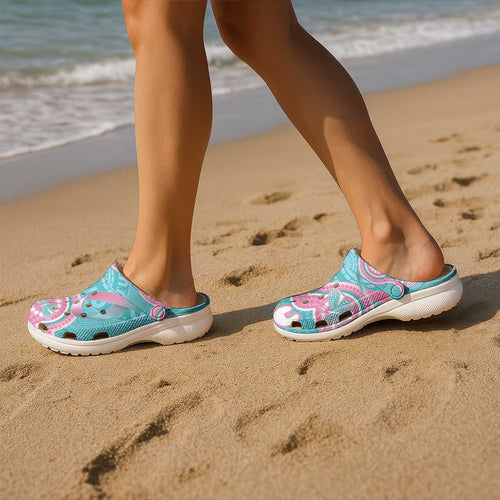 Hereditary And Gynecologic Cancer Awareness Clogs Shoes Teal Pink Ribbon Aboriginal Art - Aussie Hoodie