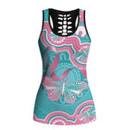 Hereditary And Gynecologic Cancer Awareness Hollow Tank Top Teal Pink Ribbon Aboriginal Art - Aussie Hoodie