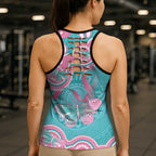 Hereditary And Gynecologic Cancer Awareness Hollow Tank Top Teal Pink Ribbon Aboriginal Art - Aussie Hoodie