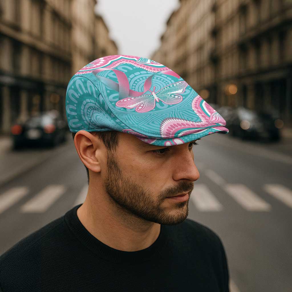 Hereditary And Gynecologic Cancer Awareness Jeff Hat Teal Pink Ribbon Aboriginal Art - Aussie Hoodie