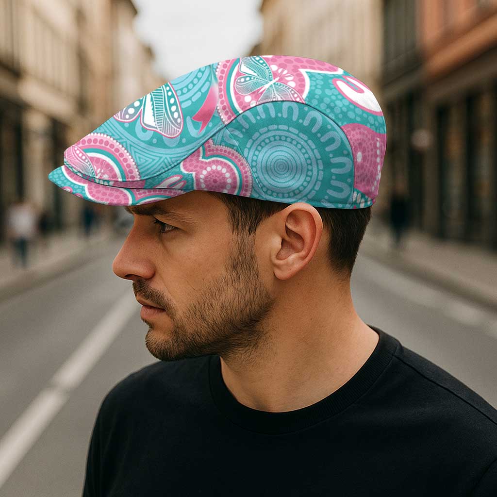 Hereditary And Gynecologic Cancer Awareness Jeff Hat Teal Pink Ribbon Aboriginal Art - Aussie Hoodie
