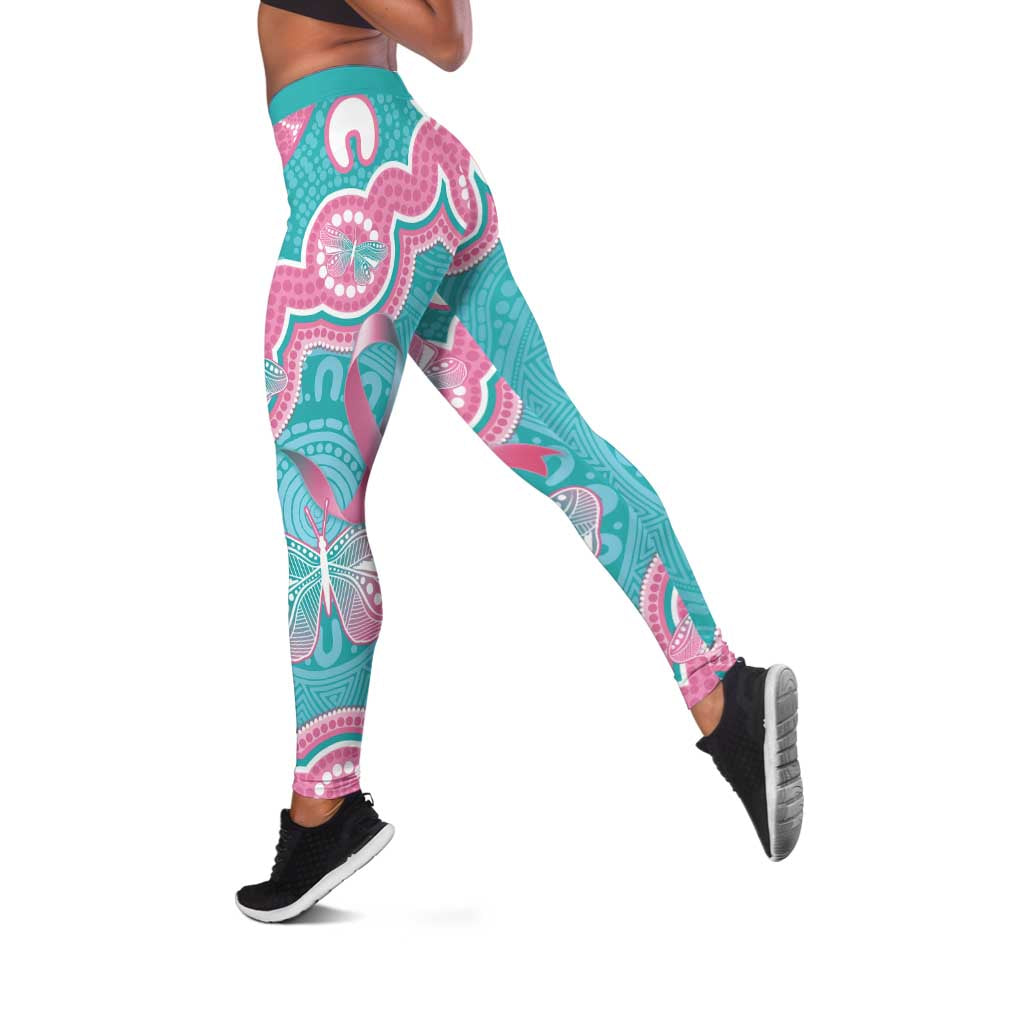 Hereditary And Gynecologic Cancer Awareness Leggings Teal Pink Ribbon Aboriginal Art - Aussie Hoodie