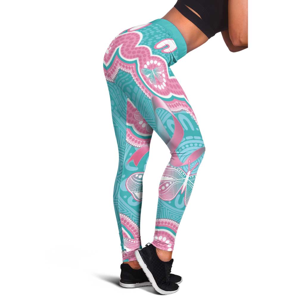 Hereditary And Gynecologic Cancer Awareness Leggings Teal Pink Ribbon Aboriginal Art - Aussie Hoodie