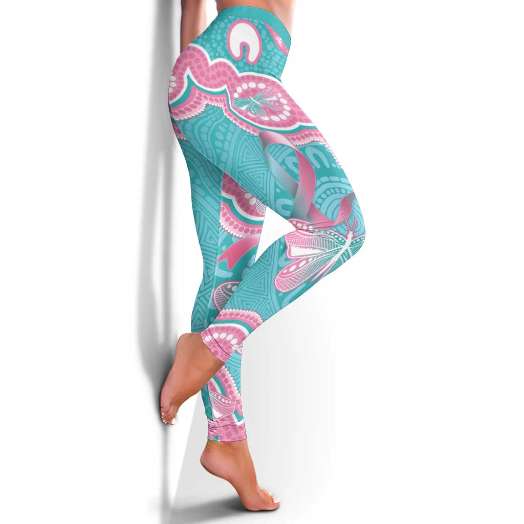 Hereditary And Gynecologic Cancer Awareness Leggings Teal Pink Ribbon Aboriginal Art - Aussie Hoodie