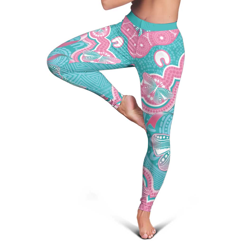 Hereditary And Gynecologic Cancer Awareness Leggings Teal Pink Ribbon Aboriginal Art - Aussie Hoodie
