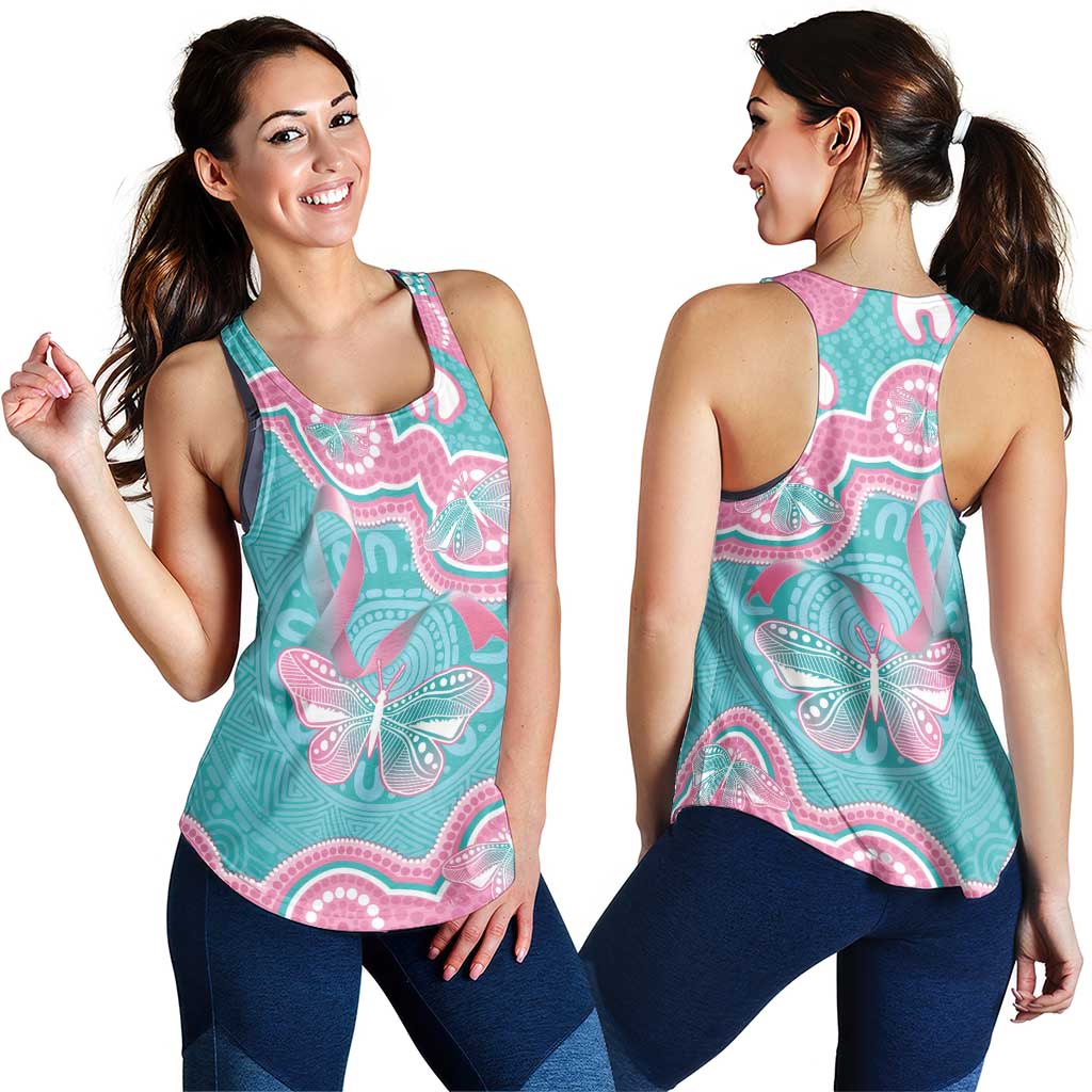 Hereditary And Gynecologic Cancer Awareness Women Racerback Tank Teal Pink Ribbon Aboriginal Art - Aussie Hoodie