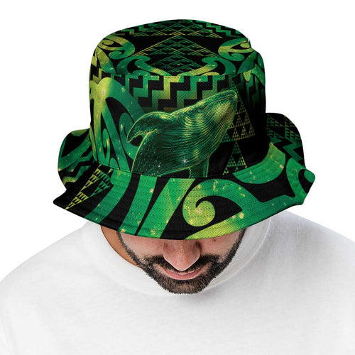 Humpback Whale Matariki New Zealand Bucket Hat NZ Maori Paikea Poutama Luxury Green