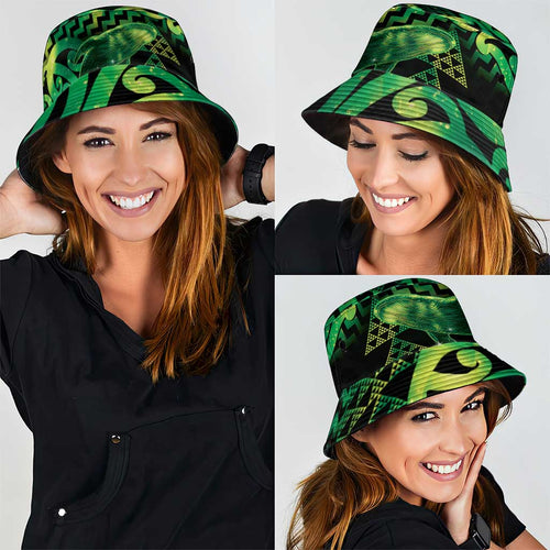 Humpback Whale Matariki New Zealand Bucket Hat NZ Maori Paikea Poutama Luxury Green