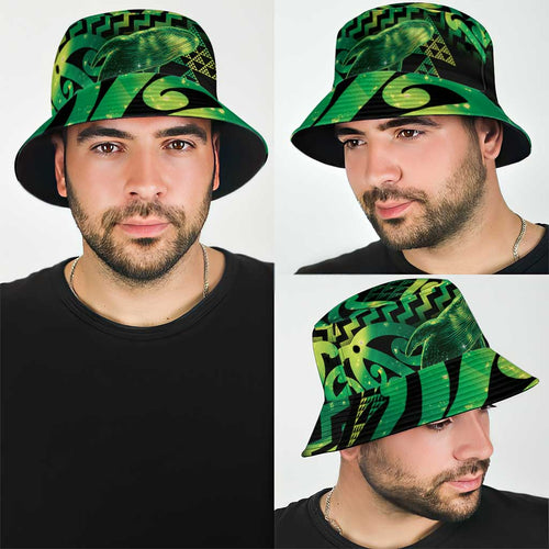 Humpback Whale Matariki New Zealand Bucket Hat NZ Maori Paikea Poutama Luxury Green