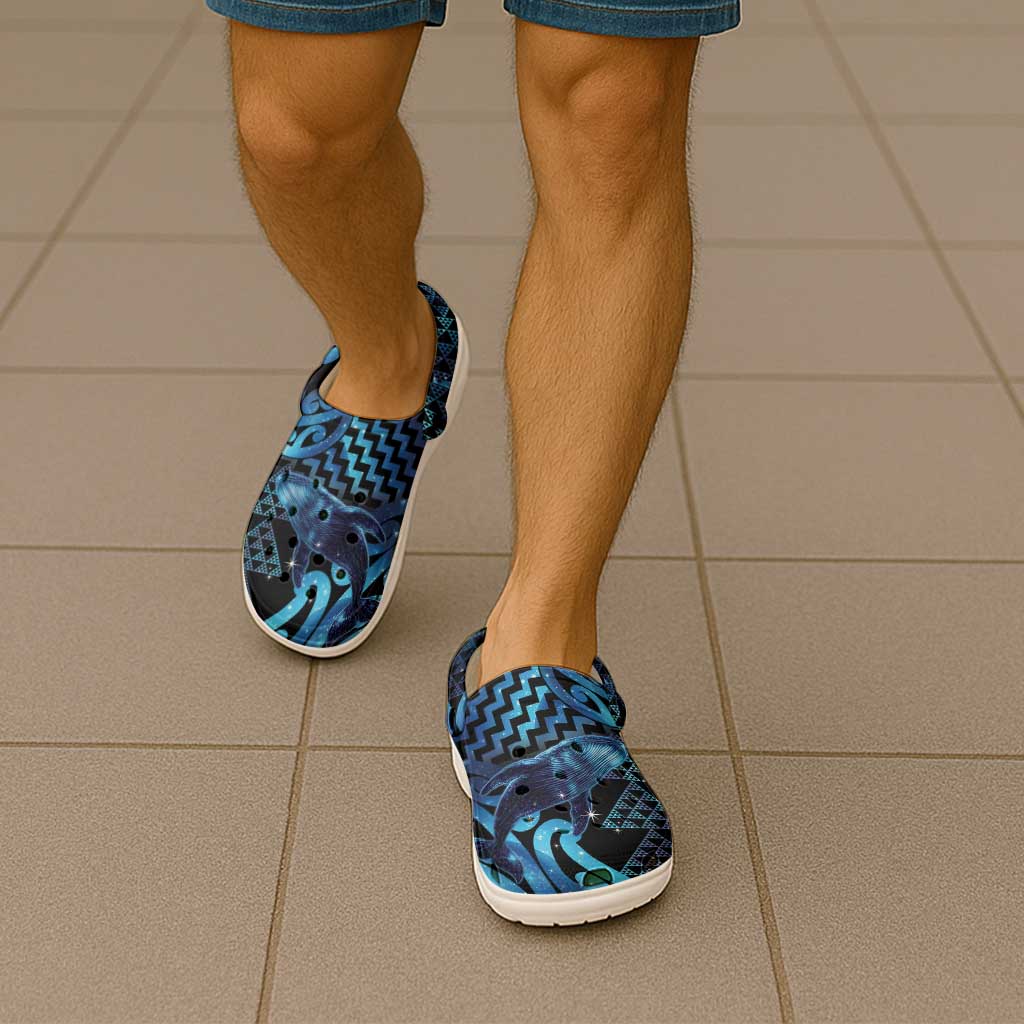 Humpback Whale Matariki New Zealand Clogs Shoes NZ Maori Paikea Poutama Luxury Blue