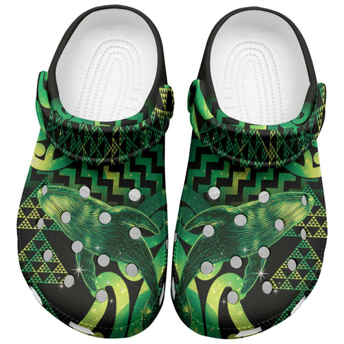 Humpback Whale Matariki New Zealand Clogs Shoes NZ Maori Paikea Poutama Luxury Green