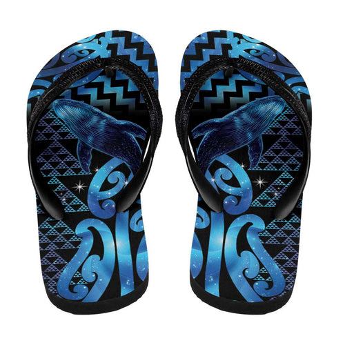 Humpback Whale Matariki New Zealand Flip Flops NZ Maori Paikea Poutama Luxury Blue