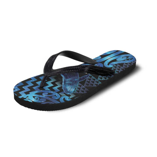 Humpback Whale Matariki New Zealand Flip Flops NZ Maori Paikea Poutama Luxury Blue