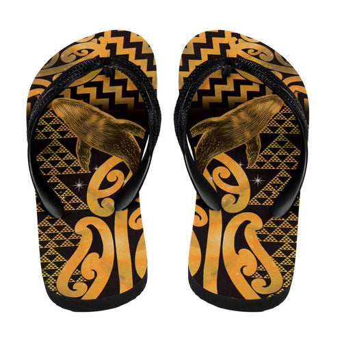 Humpback Whale Matariki New Zealand Flip Flops NZ Maori Paikea Poutama Luxury Gold