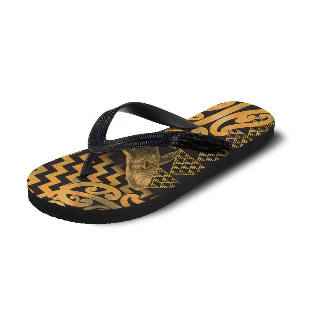 Humpback Whale Matariki New Zealand Flip Flops NZ Maori Paikea Poutama Luxury Gold
