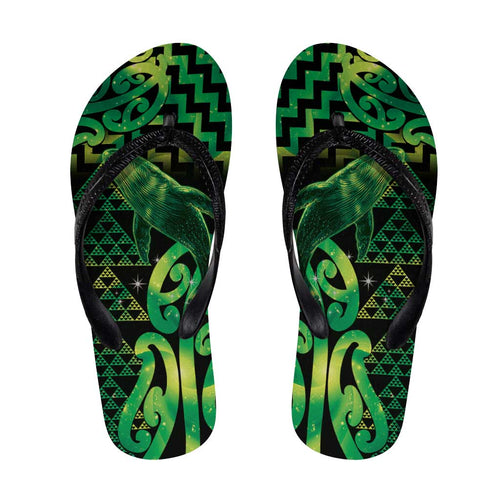Humpback Whale Matariki New Zealand Flip Flops NZ Maori Paikea Poutama Luxury Green