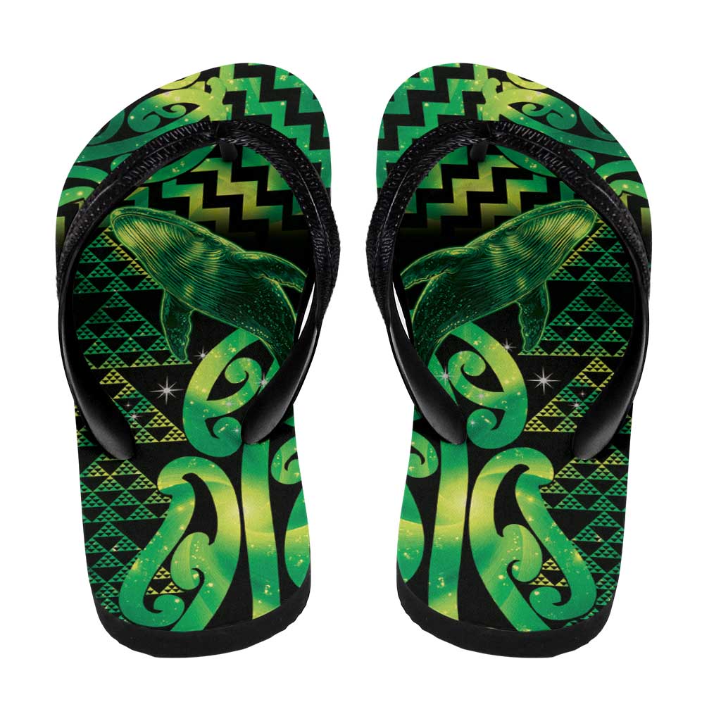 Humpback Whale Matariki New Zealand Flip Flops NZ Maori Paikea Poutama Luxury Green