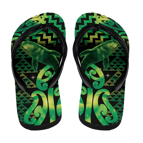 Humpback Whale Matariki New Zealand Flip Flops NZ Maori Paikea Poutama Luxury Green