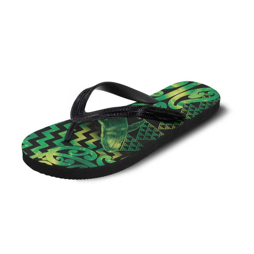 Humpback Whale Matariki New Zealand Flip Flops NZ Maori Paikea Poutama Luxury Green