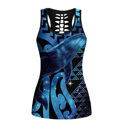 Humpback Whale Matariki New Zealand Hollow Tank Top NZ Maori Paikea Poutama Luxury Blue