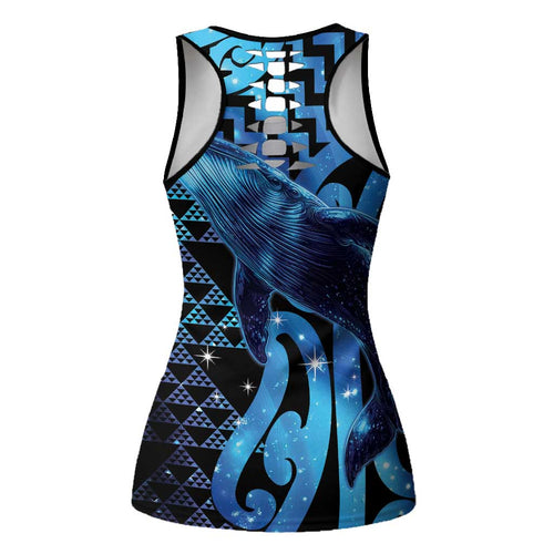 Humpback Whale Matariki New Zealand Hollow Tank Top NZ Maori Paikea Poutama Luxury Blue