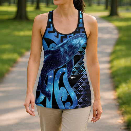 Humpback Whale Matariki New Zealand Hollow Tank Top NZ Maori Paikea Poutama Luxury Blue