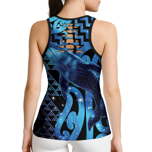 Humpback Whale Matariki New Zealand Hollow Tank Top NZ Maori Paikea Poutama Luxury Blue