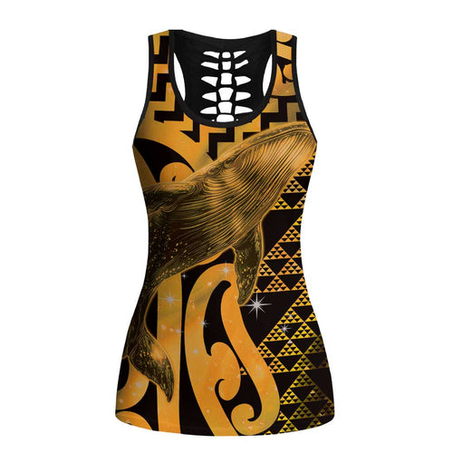 Humpback Whale Matariki New Zealand Hollow Tank Top NZ Maori Paikea Poutama Luxury Gold