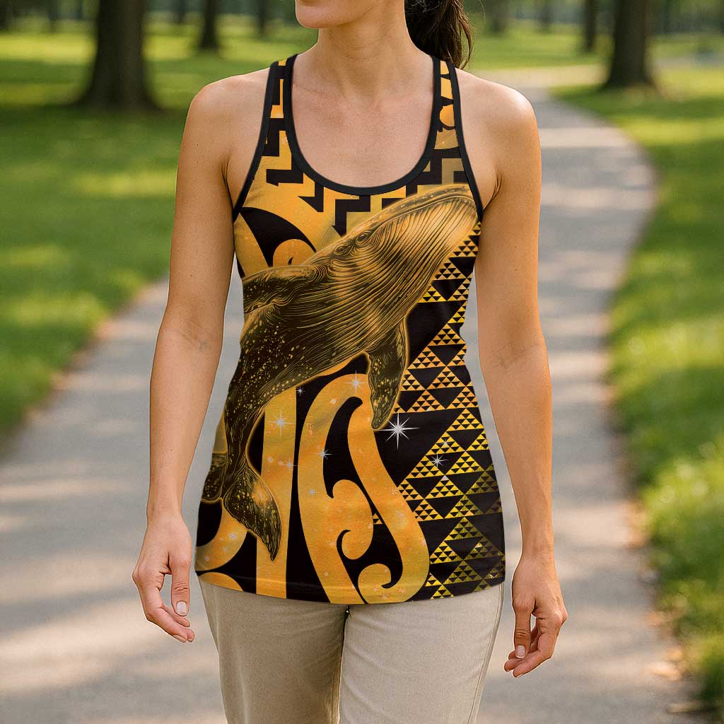 Humpback Whale Matariki New Zealand Hollow Tank Top NZ Maori Paikea Poutama Luxury Gold