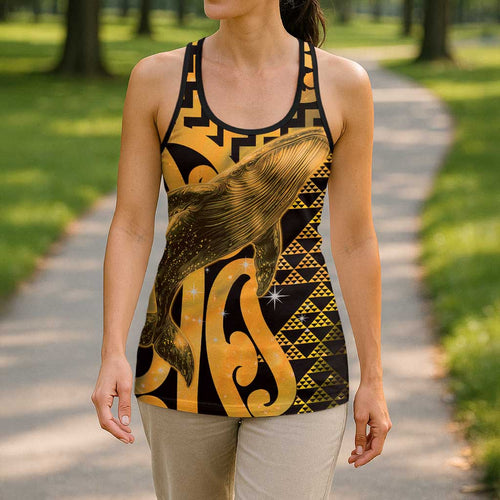 Humpback Whale Matariki New Zealand Hollow Tank Top NZ Maori Paikea Poutama Luxury Gold