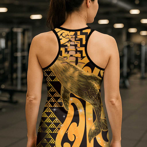 Humpback Whale Matariki New Zealand Hollow Tank Top NZ Maori Paikea Poutama Luxury Gold