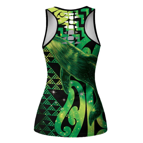 Humpback Whale Matariki New Zealand Hollow Tank Top NZ Maori Paikea Poutama Luxury Green
