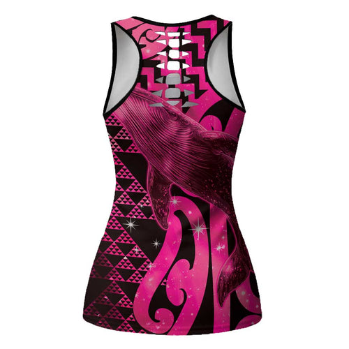 Humpback Whale Matariki New Zealand Hollow Tank Top NZ Maori Paikea Poutama Luxury Pink