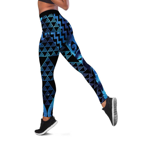 Humpback Whale Matariki New Zealand Leggings NZ Maori Paikea Poutama Luxury Blue