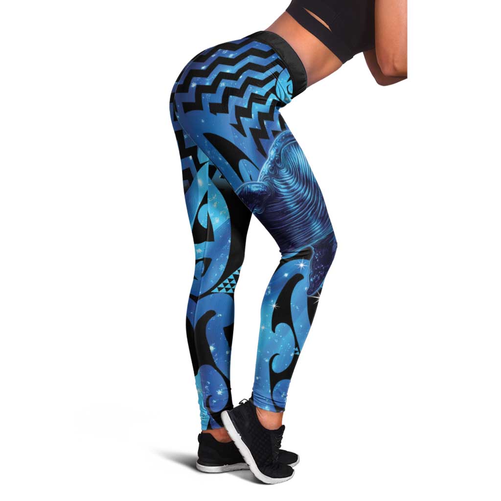 Humpback Whale Matariki New Zealand Leggings NZ Maori Paikea Poutama Luxury Blue