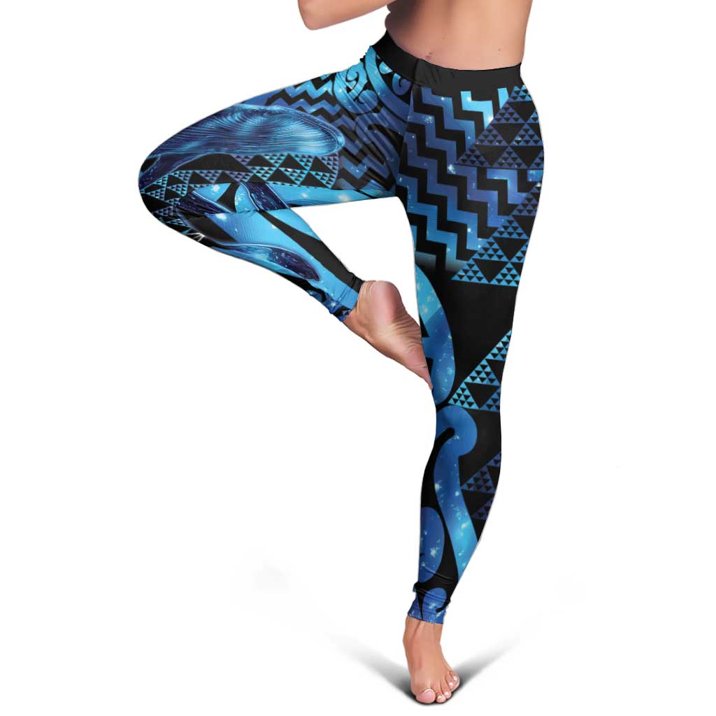 Humpback Whale Matariki New Zealand Leggings NZ Maori Paikea Poutama Luxury Blue