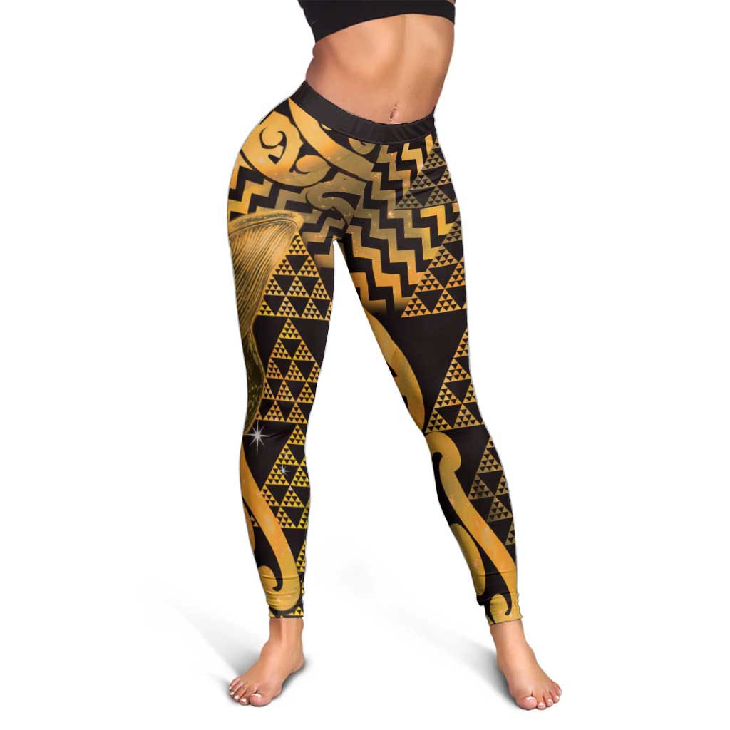 Humpback Whale Matariki New Zealand Leggings NZ Maori Paikea Poutama Luxury Gold