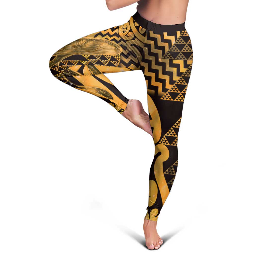 Humpback Whale Matariki New Zealand Leggings NZ Maori Paikea Poutama Luxury Gold