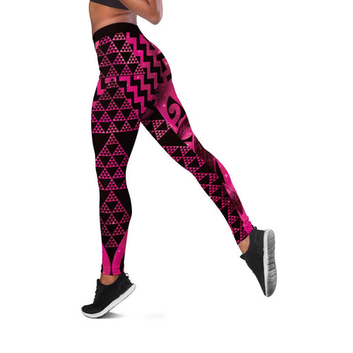 Humpback Whale Matariki New Zealand Leggings NZ Maori Paikea Poutama Luxury Pink