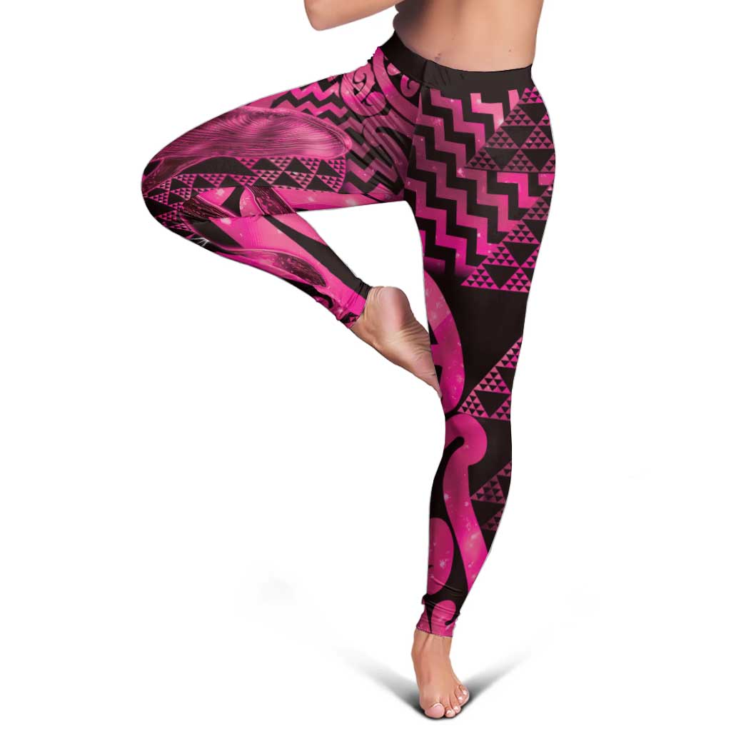Humpback Whale Matariki New Zealand Leggings NZ Maori Paikea Poutama Luxury Pink