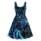 Humpback Whale Matariki New Zealand Midi Dress NZ Maori Paikea Poutama Luxury Blue